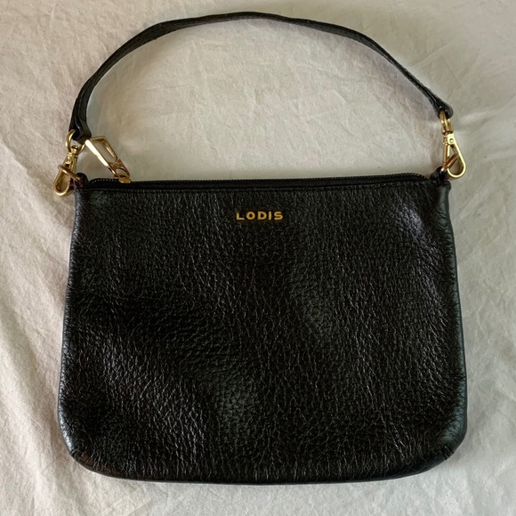Lodis Black Pebbled Leather Bag – Gold Hardware – Small Shoulder / Clutch Purse - Picture 1 of 11